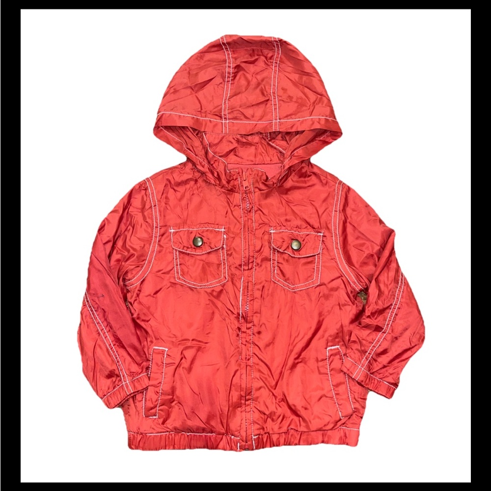 Vintage Gymboree Red Hooded Jacket Full Zip Front W/2 Chest Snap Pockets Jacket
